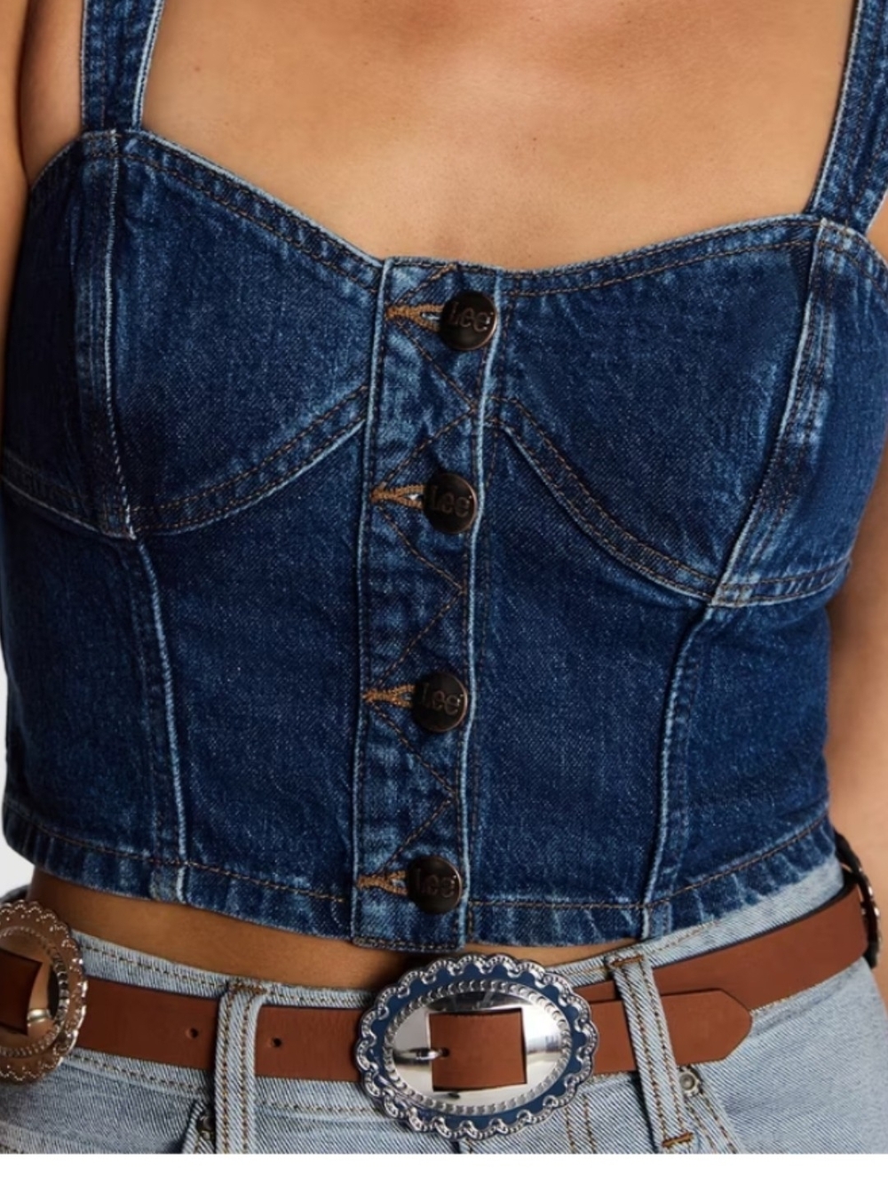 Denim Crop Bustier Top - Blue NWT - Picture 5 of 9
